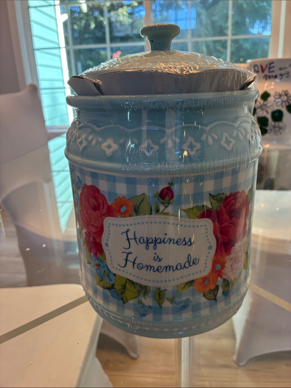 The Pioneer Woman Blue Floral "Happiness is Homemade" Ceramic Canister